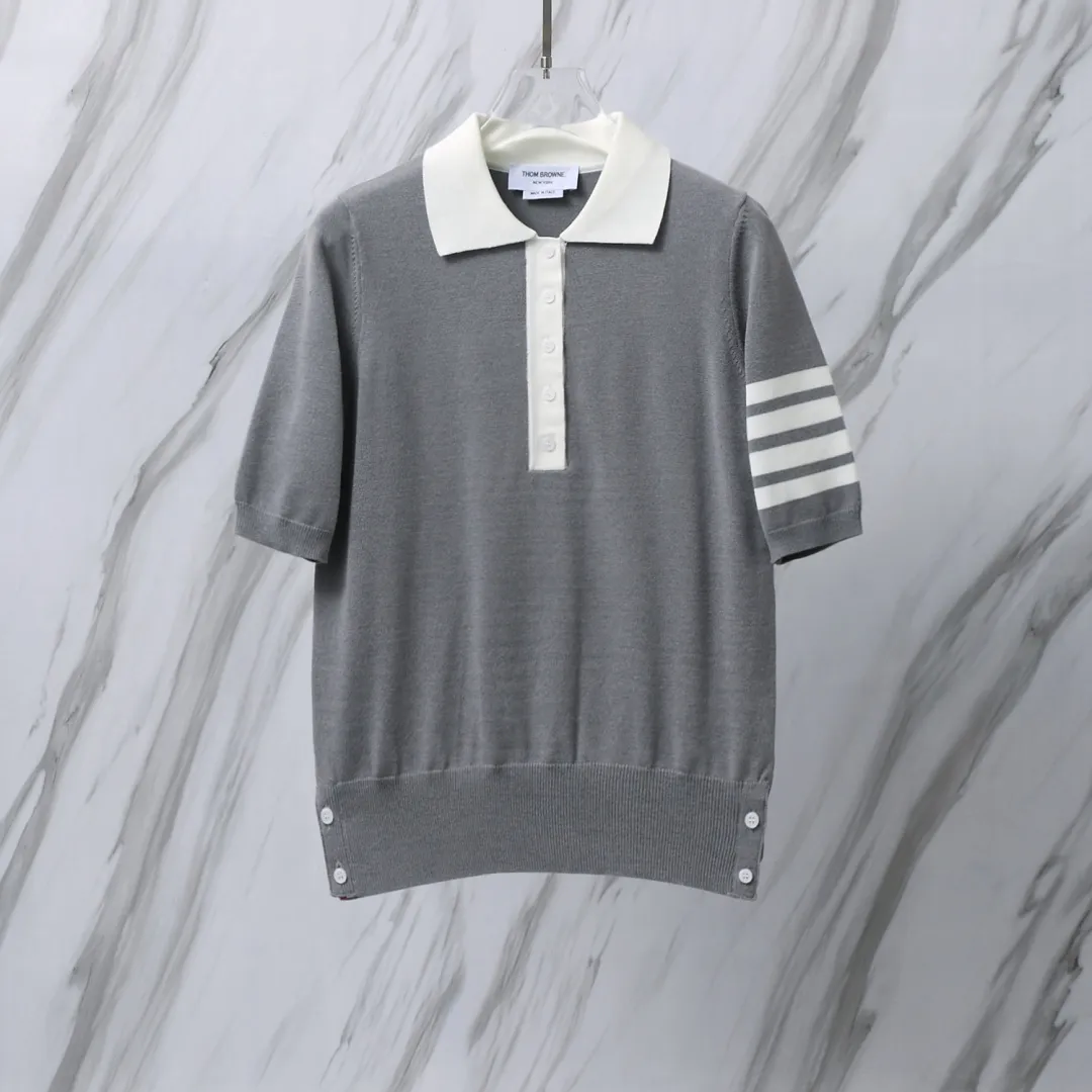 ：M 30（TB POLO ） THOM BROWNE TB POLO Classic Breathable Authentic Quality + Authentic Size：0/1/2 ：White/Navy Blue/Gray